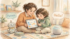 Mother and child looking a tablet