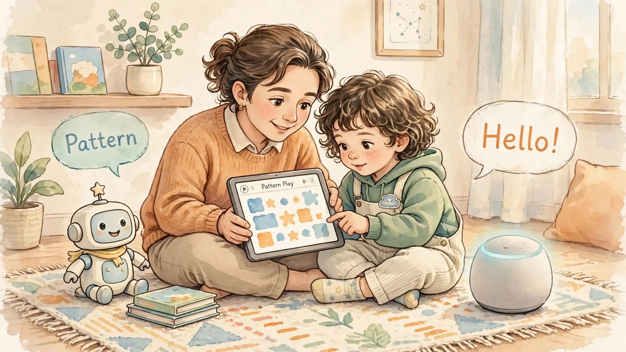Mother and child looking a tablet