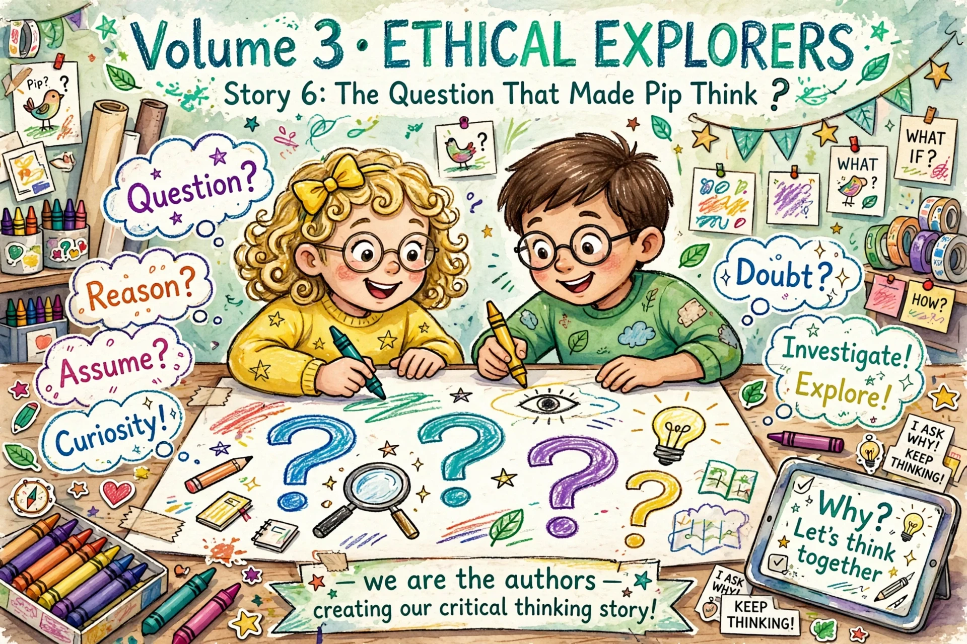 Children drawing questions playful